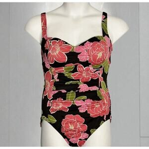 Roatan Bold Floral One Piece Swimsuit Sz XL Sweetheart Neck Slimming Ruched NWOT